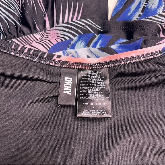 DKNY Halter Shirred One Piece Swimsuit With Tropical Floral Print - Picture 9 of 10